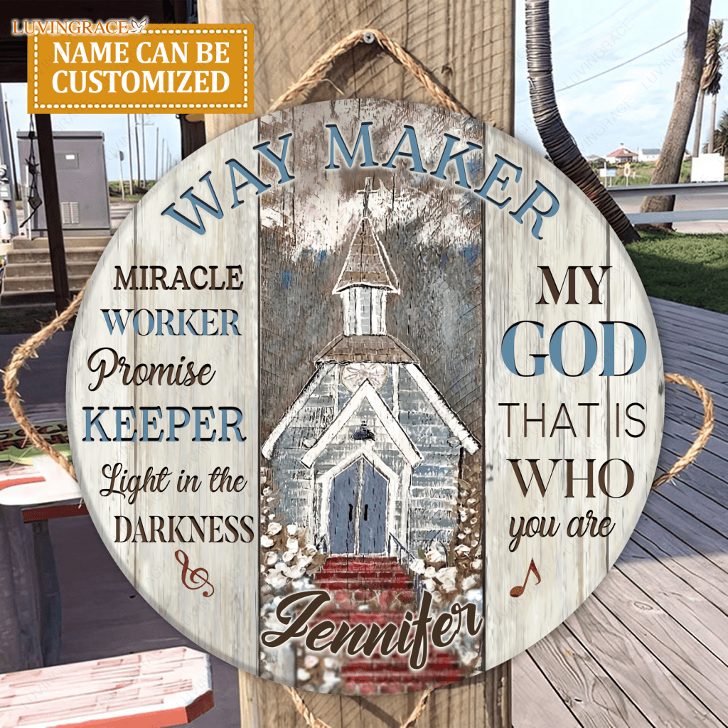 Personalized Church Way Maker Wood Circle Sign