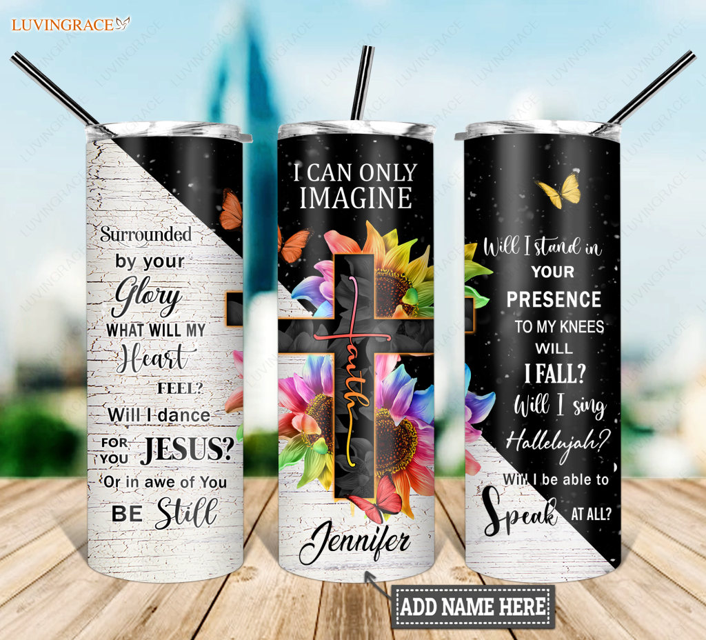 Personalized Colorful Sunflower Faith By Glory Skinny Tumbler