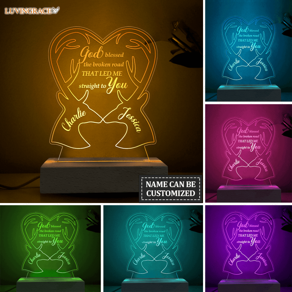 Personalized Couple Deer God Blessed Acrylic Seven Colors Night Light