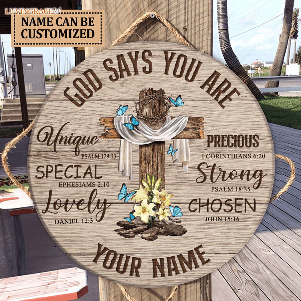 Personalized Cross God Says You Are Circle Sign Wood