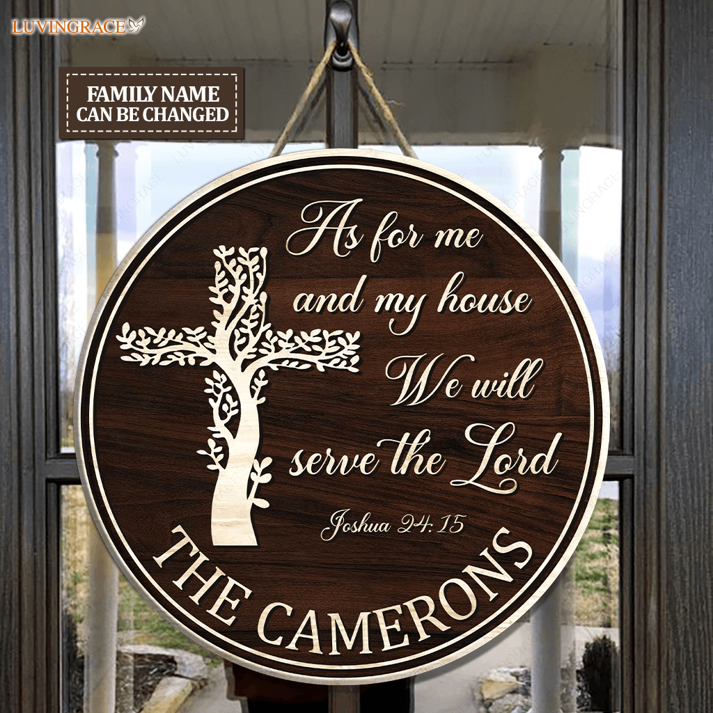 Personalized Cross Living Tree Serve The Lord Circle Sign Wood
