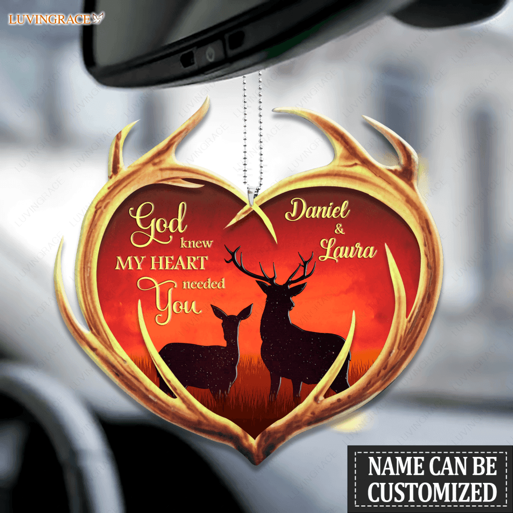 Personalized Deer Antler Heart God Knew My Ornament