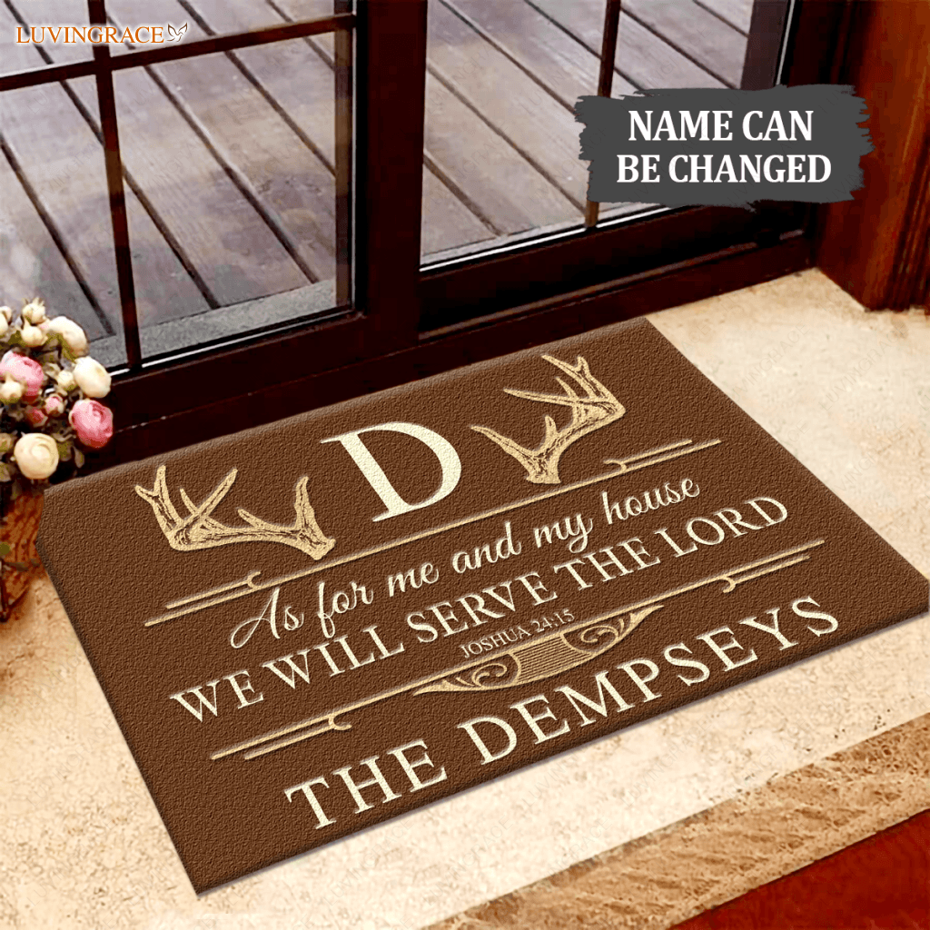 Personalized Deer Antler Serve The Lord Brown Elegant Doormat