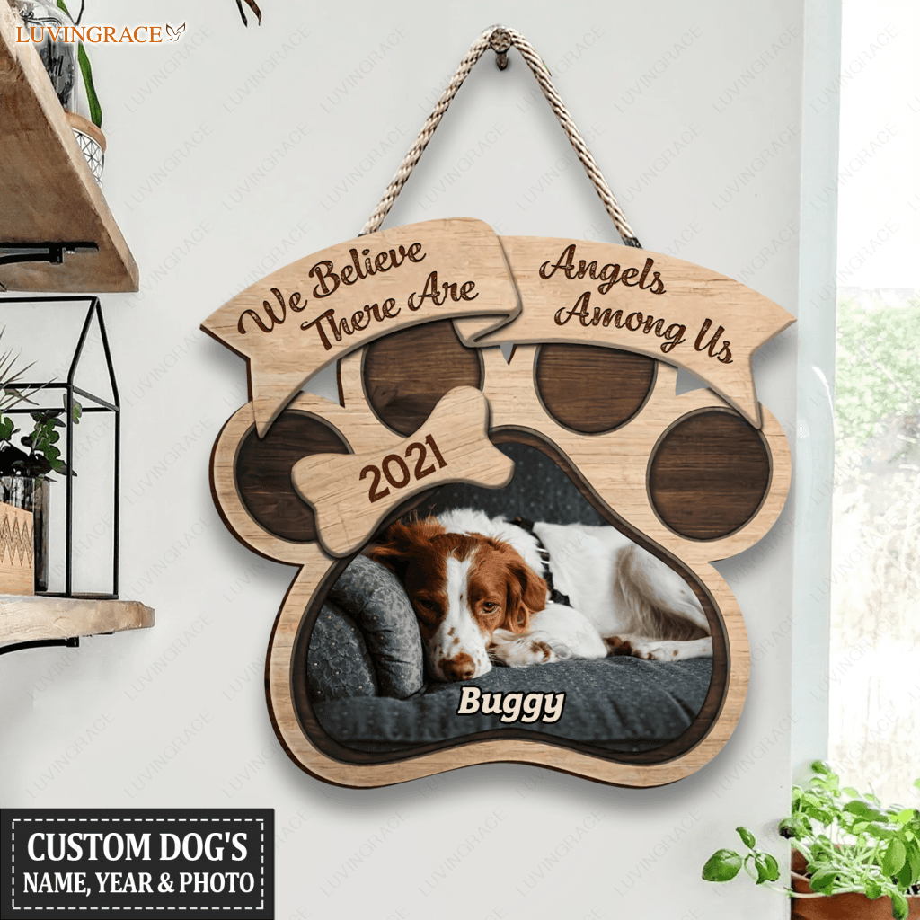 Personalized Dog Angels Among Us Memorial Customized Shape Wooden Sign Heteromorphic Wood