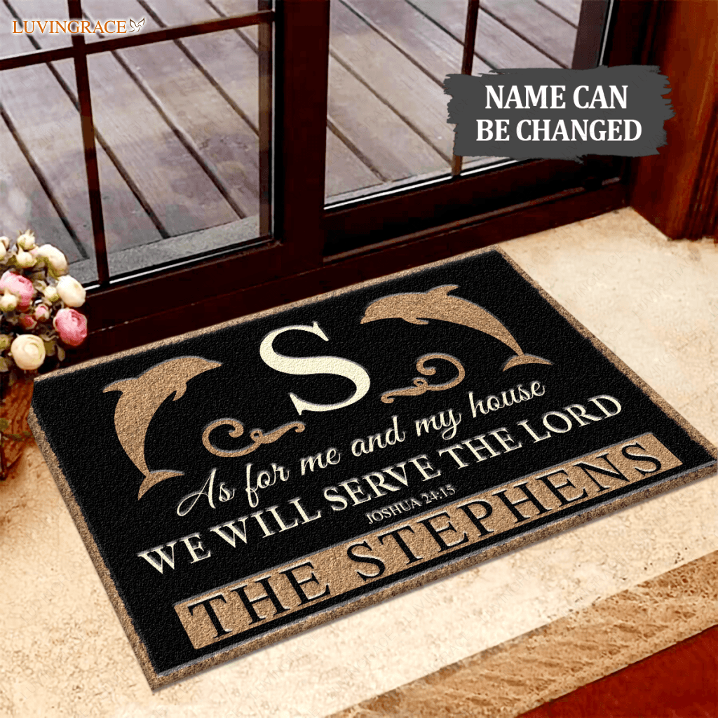 Personalized Dolphin Family Home Serve The Lord Elegant Doormat