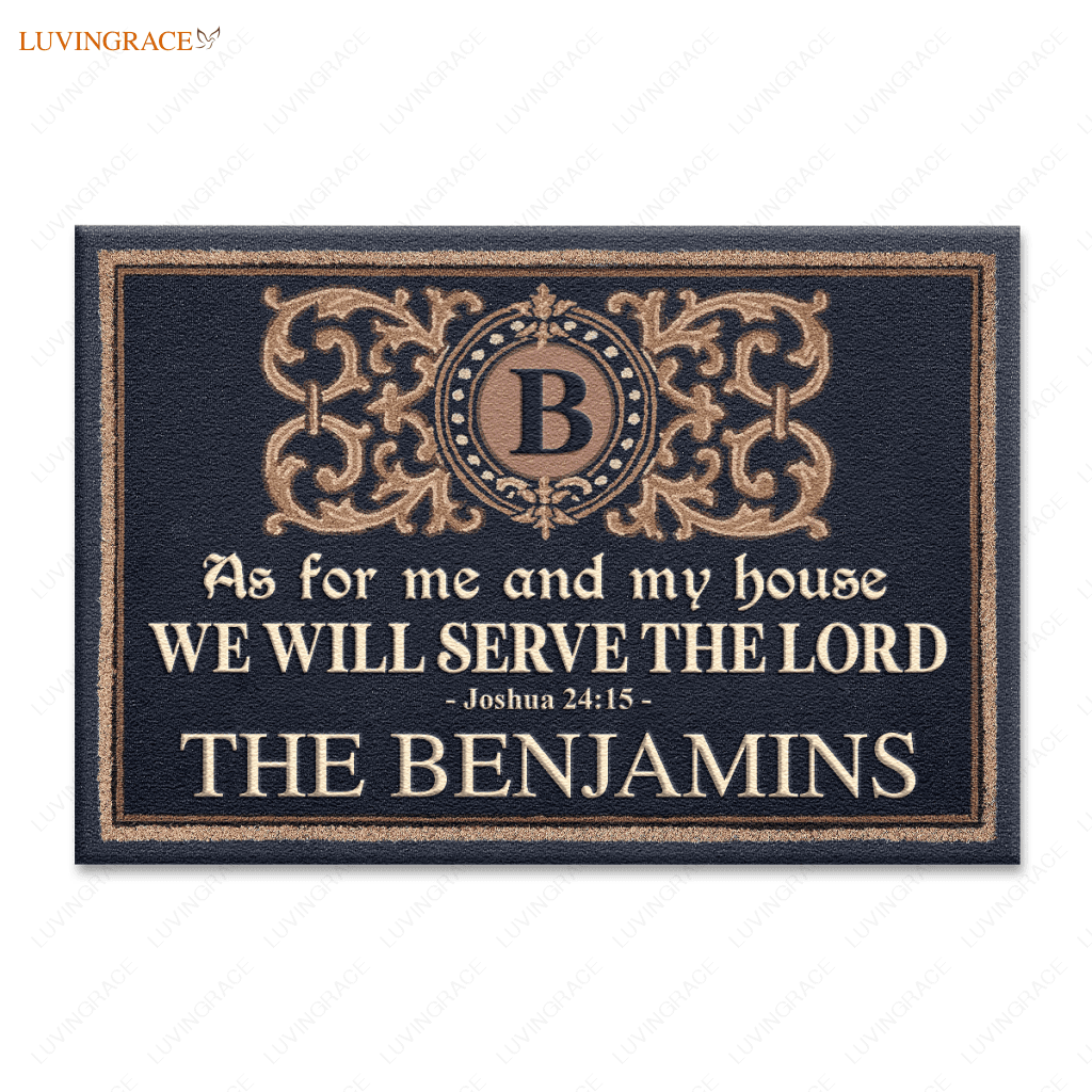 Personalized Doormat My Family Serve The Lord Monogram