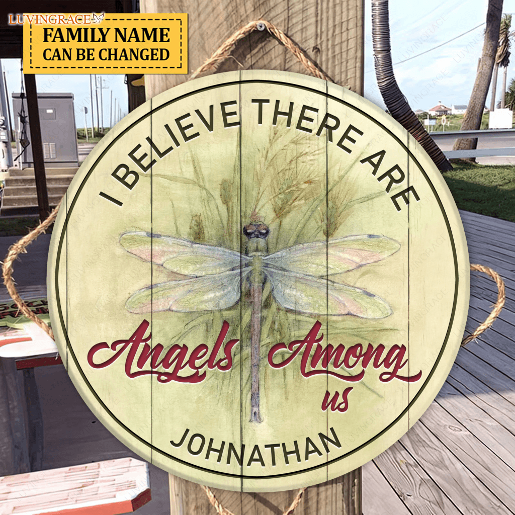 Personalized Dragonfly Angels Wood Circle Sign