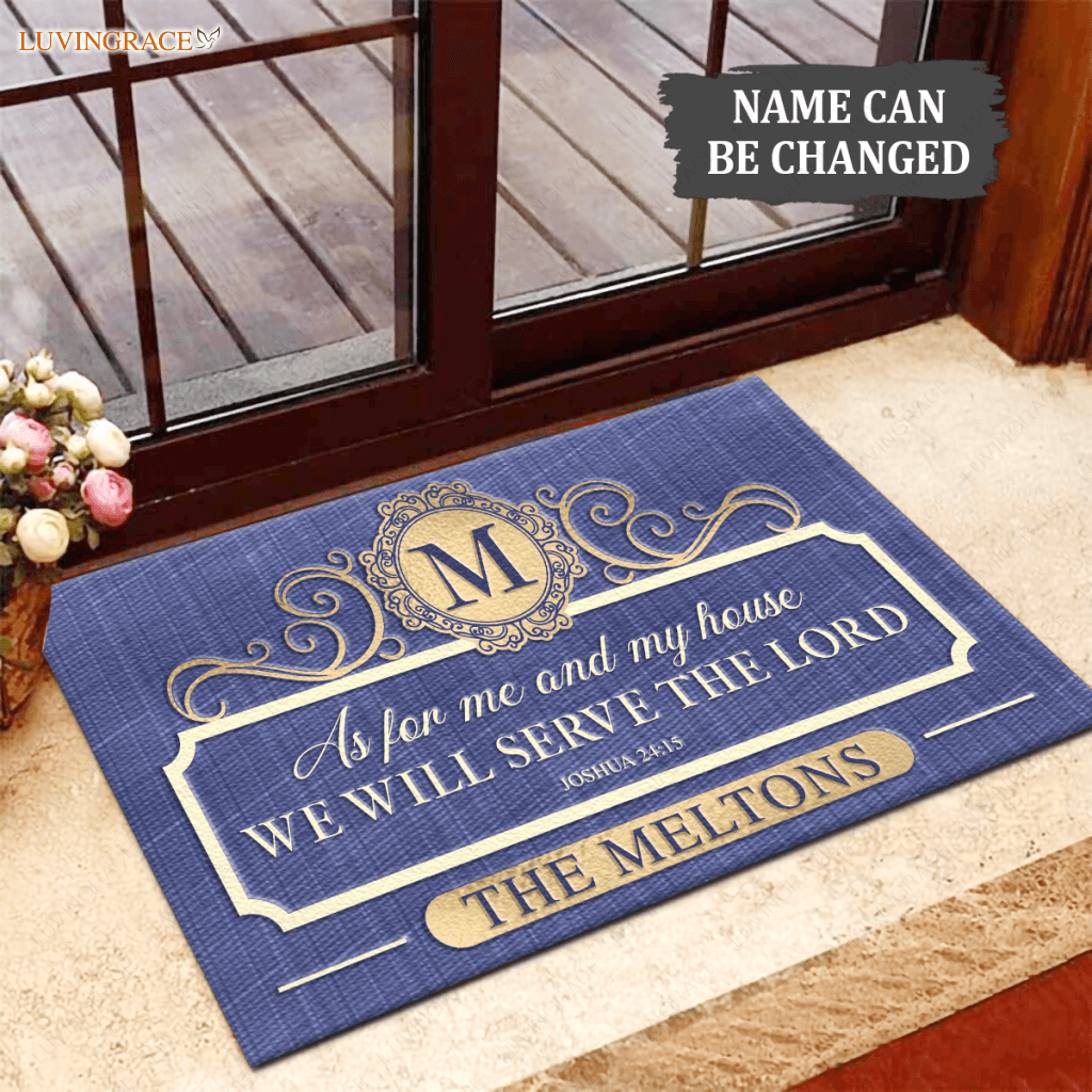 Personalized Elegant Blue As For Me And My House Doormat