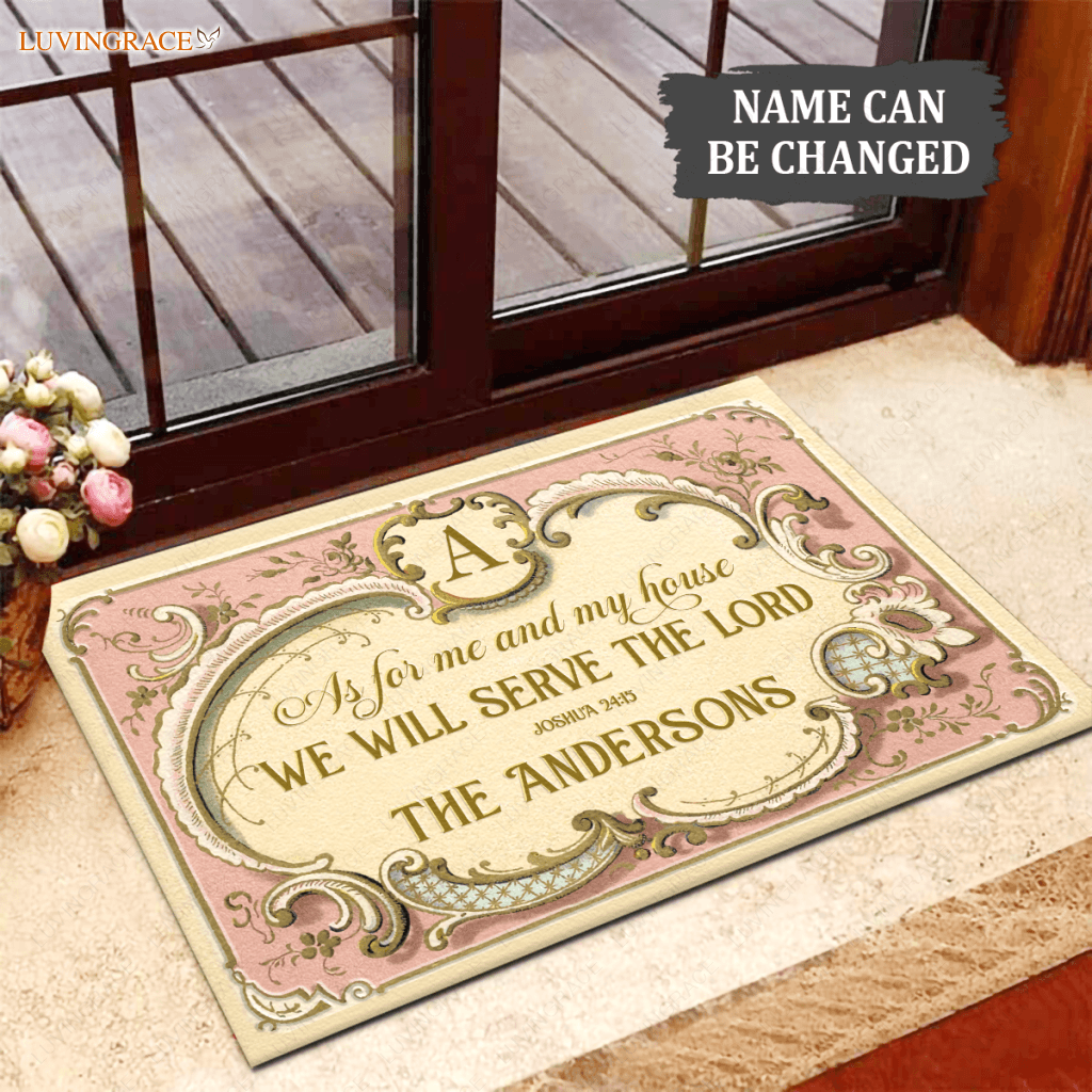 Personalized Elegant Frame Gold Pink Serve The Lord Doormat