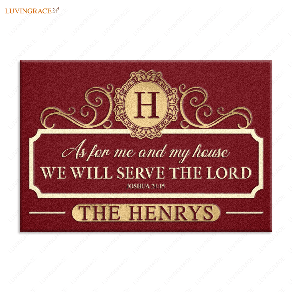 Personalized Elegant Red Family Home Serve The Lord Doormat