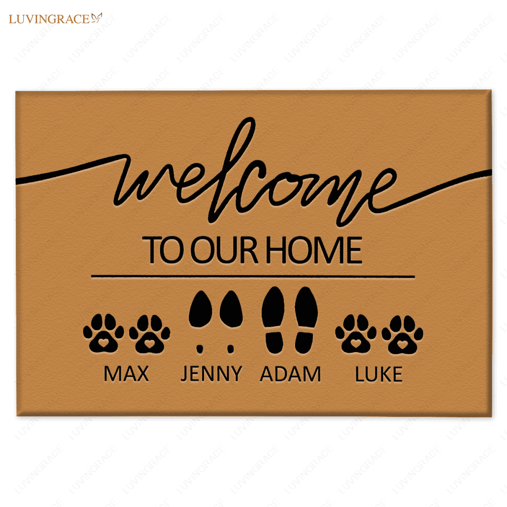 Personalized Family & Pet Footprint And Name Welcome Mat Doormat