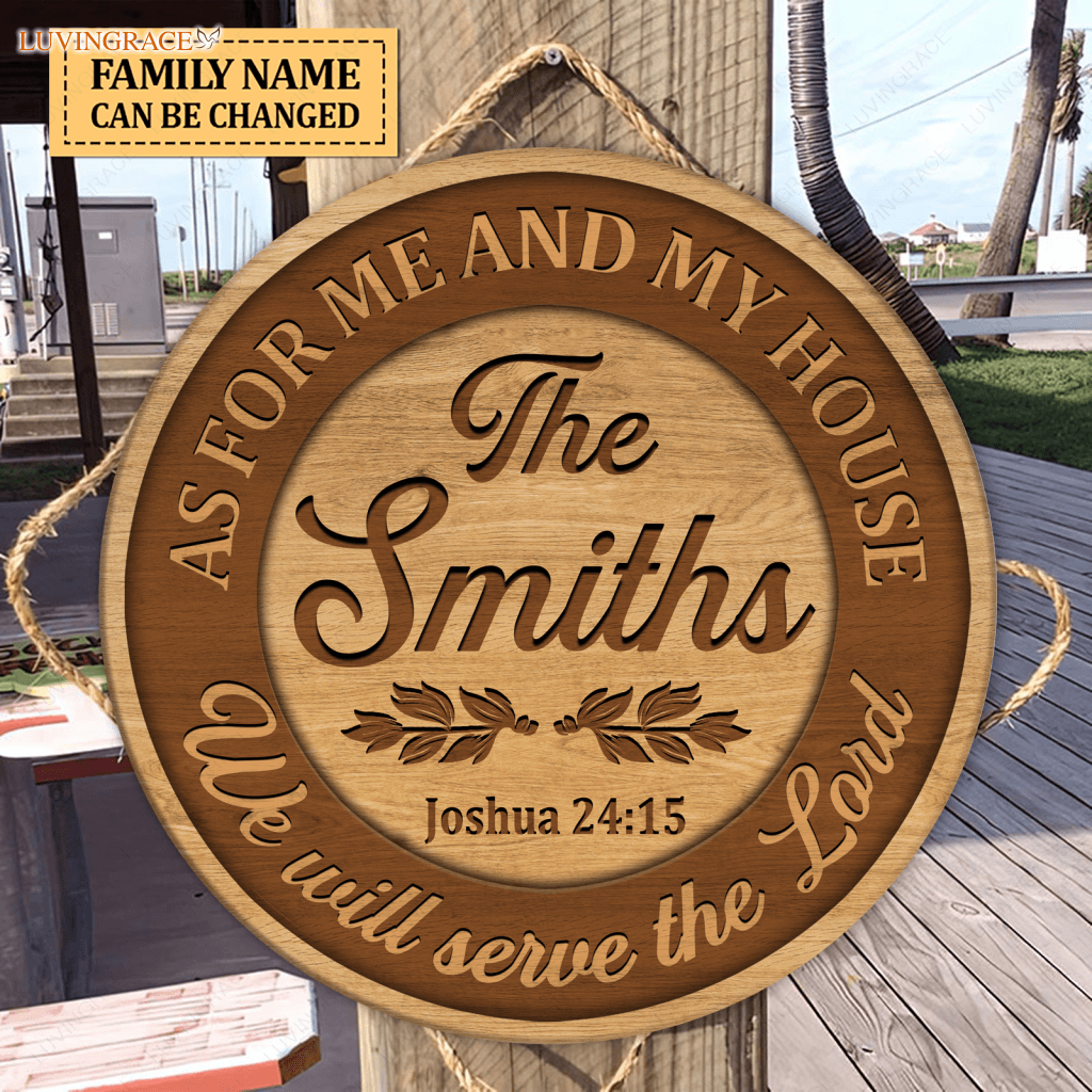 Personalized Family Serve The Lord Wood Circle Sign