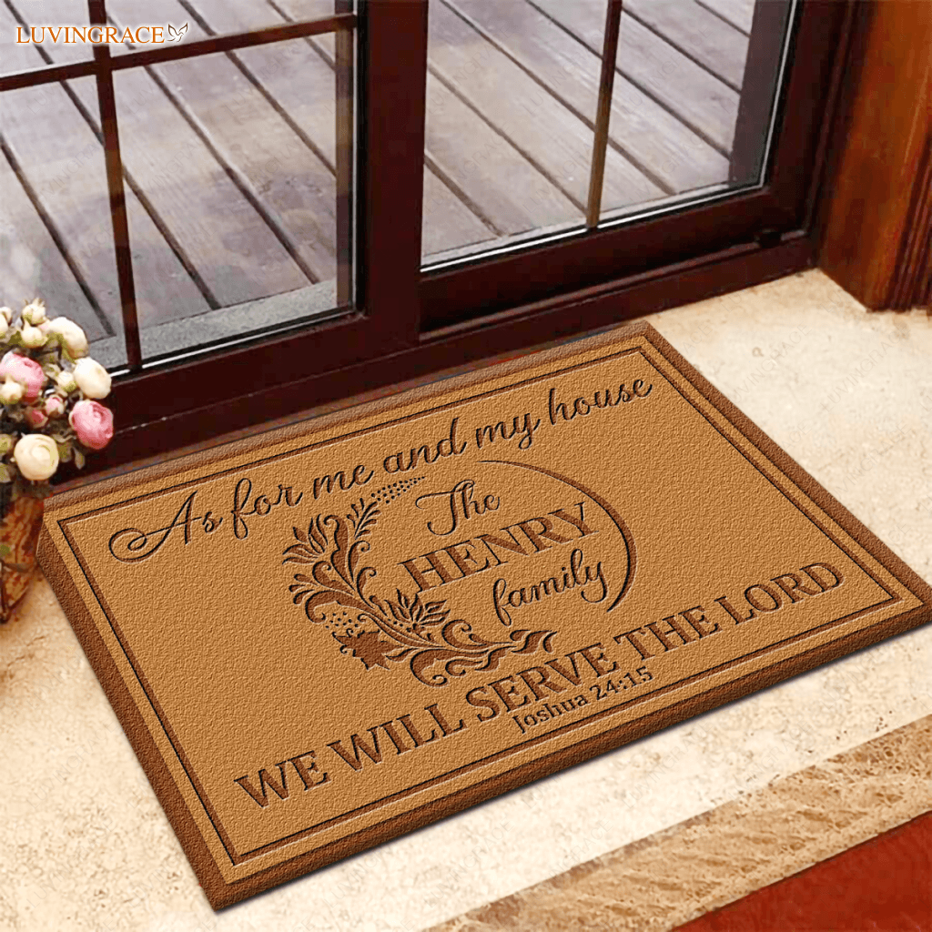 Personalized Floral Family Name Serve The Lord Doormat