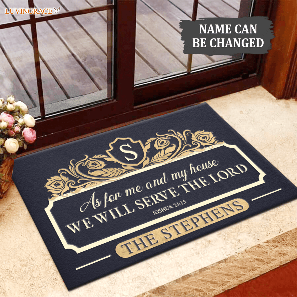 Personalized Floral Shield Monogram Serve The Lord Doormat