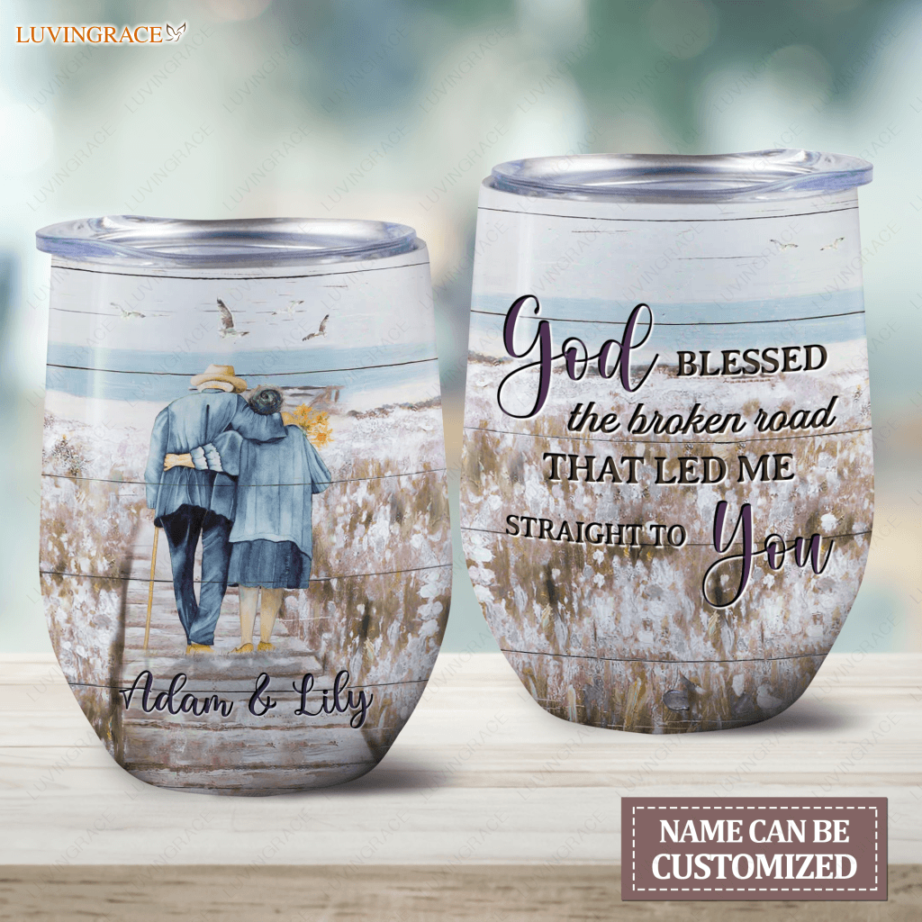 Personalized Flowers Field God Blessed The Broken Road Wine Tumbler