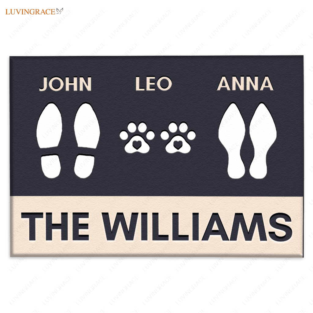 Personalized Footprint Family And Pet Name Navy Doormat