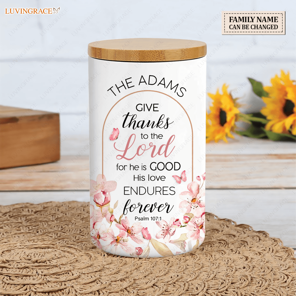 Personalized Give Thanks To The Lord Ceramic Gratitude Jar