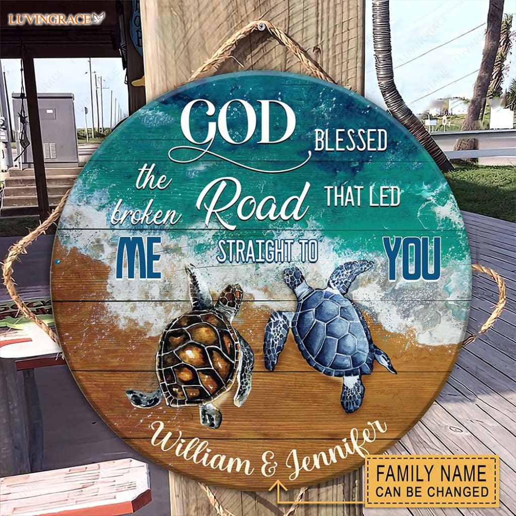 Personalized God Blessed Turtles Wood Circle Sign