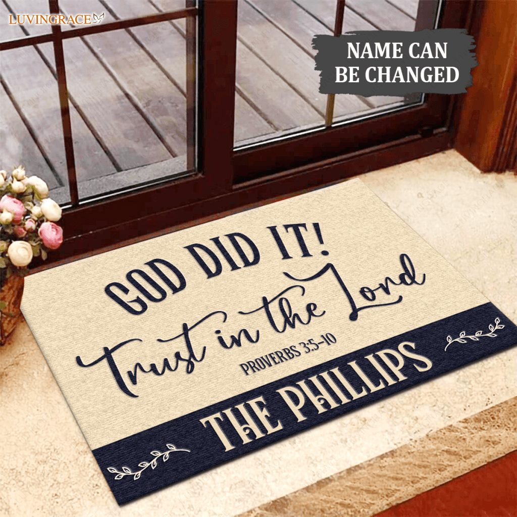 Personalized God Did It Trust In The Lord Navy And Tan Doormat