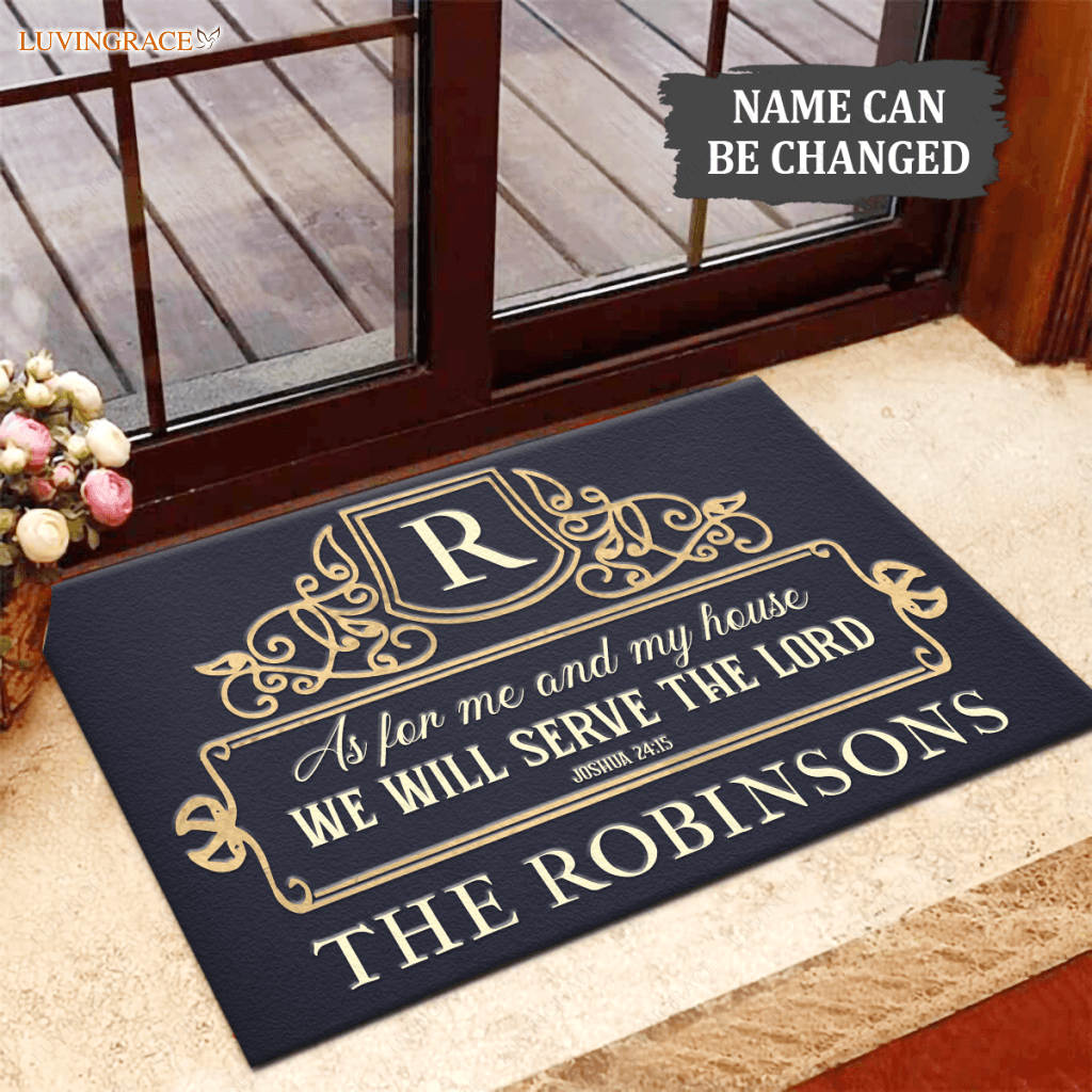 Personalized Gold Name Monogram Serve The Lord Doormat