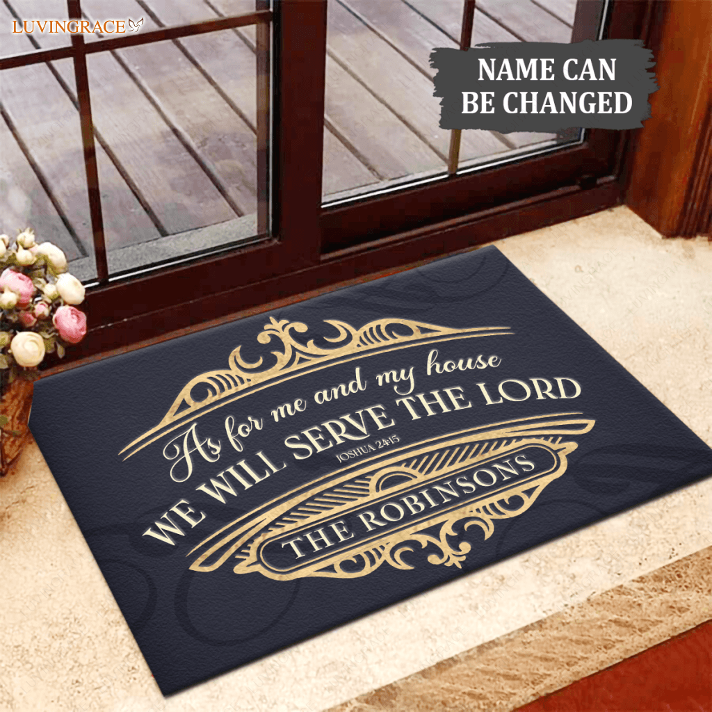 Personalized Gold Navy Luxury Serve The Lord Doormat