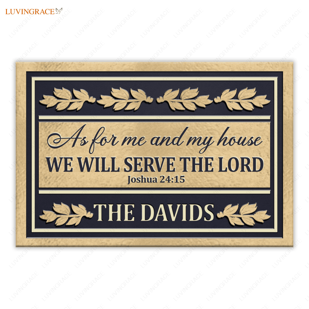 Personalized Gold Navy Serve The Lord Elegant Family Home Doormat