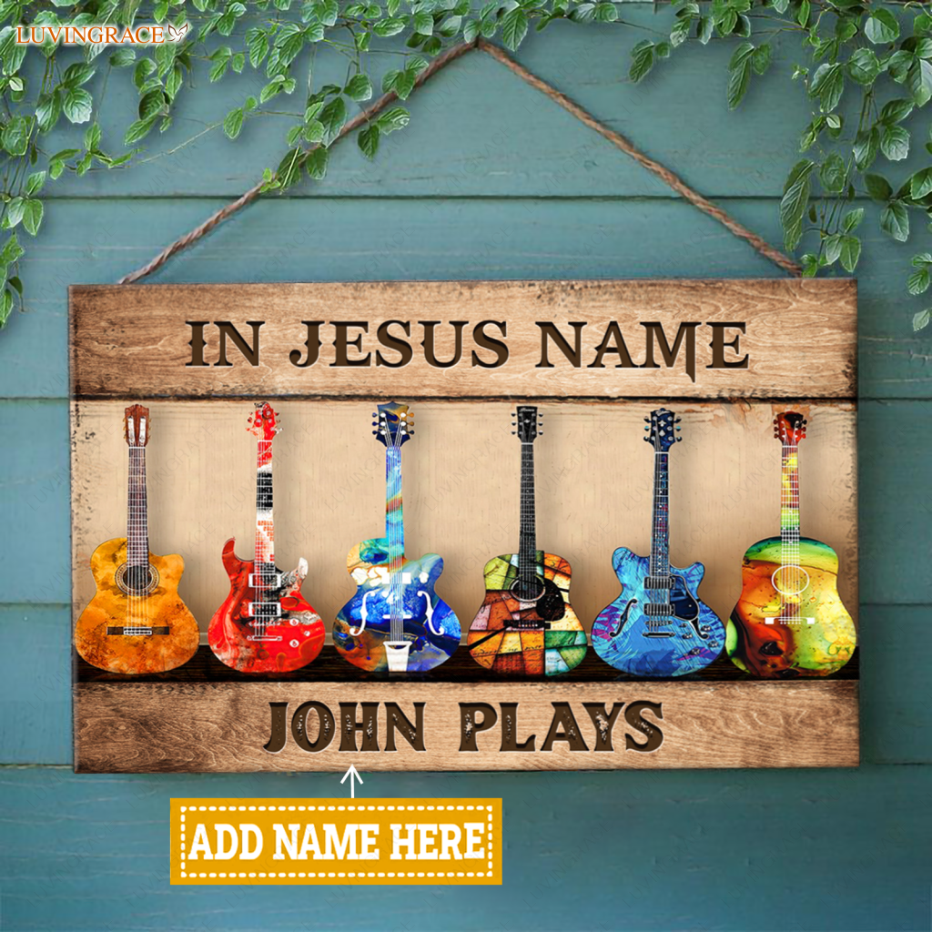 Personalized Guitar In Jesus Play Rectangle Wood Sign