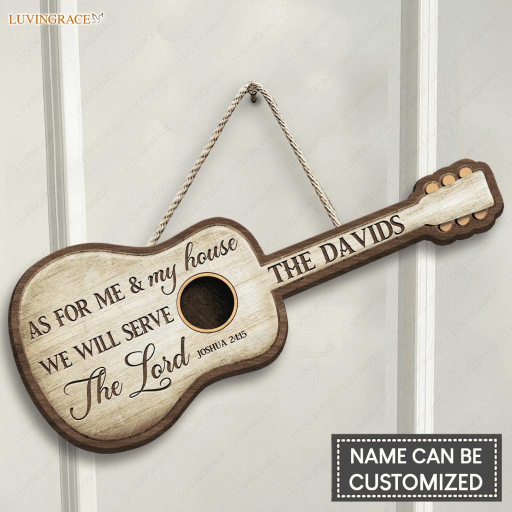 Personalized Guitar Serve The Lord Customized Shape Wooden Sign Heteromorphic Wood