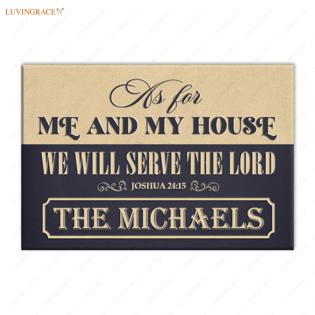 Personalized Half Navy Gold Serve The Lord Doormat
