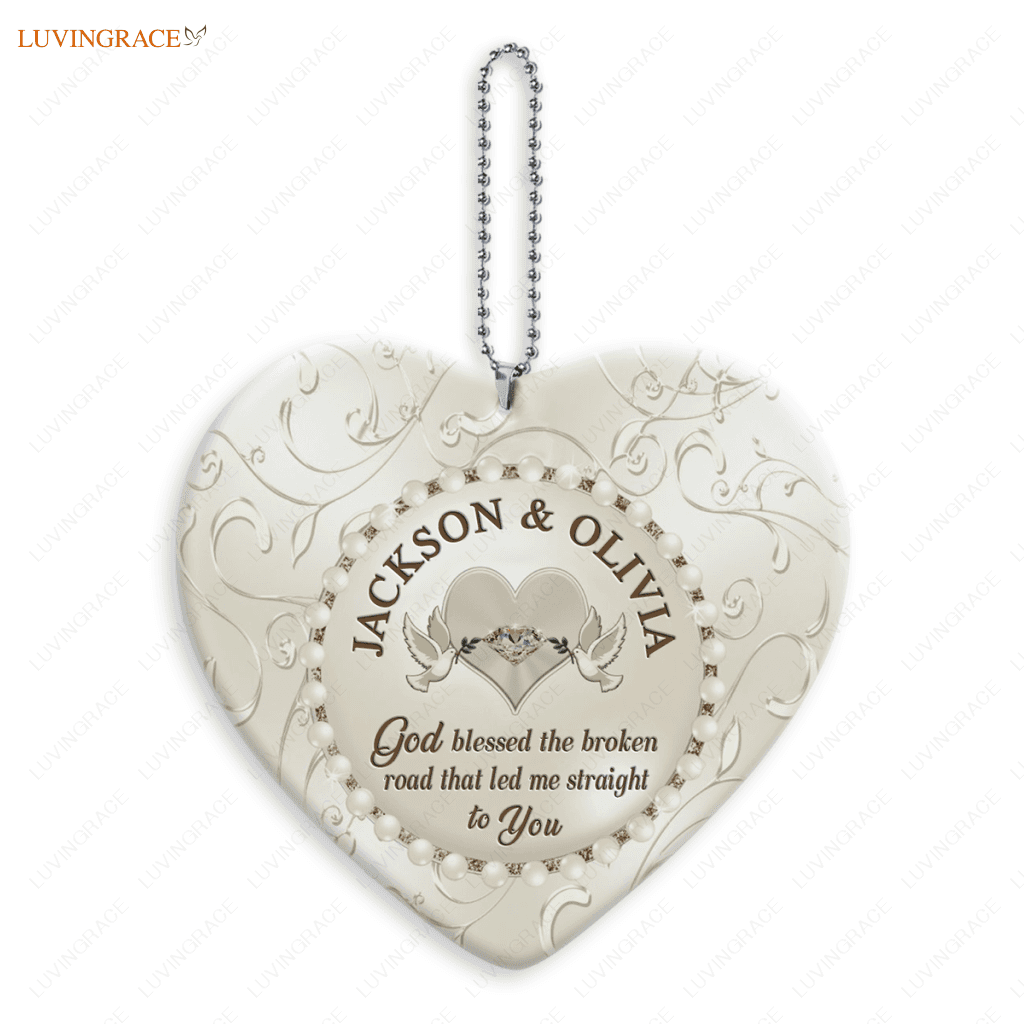 Personalized Heart Ornament Happy Anniversary God Blessed