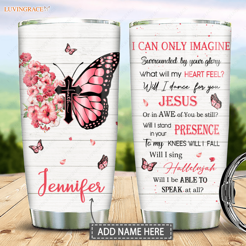 Personalized Hibiscus Butterfly Cross By Glory Tumbler