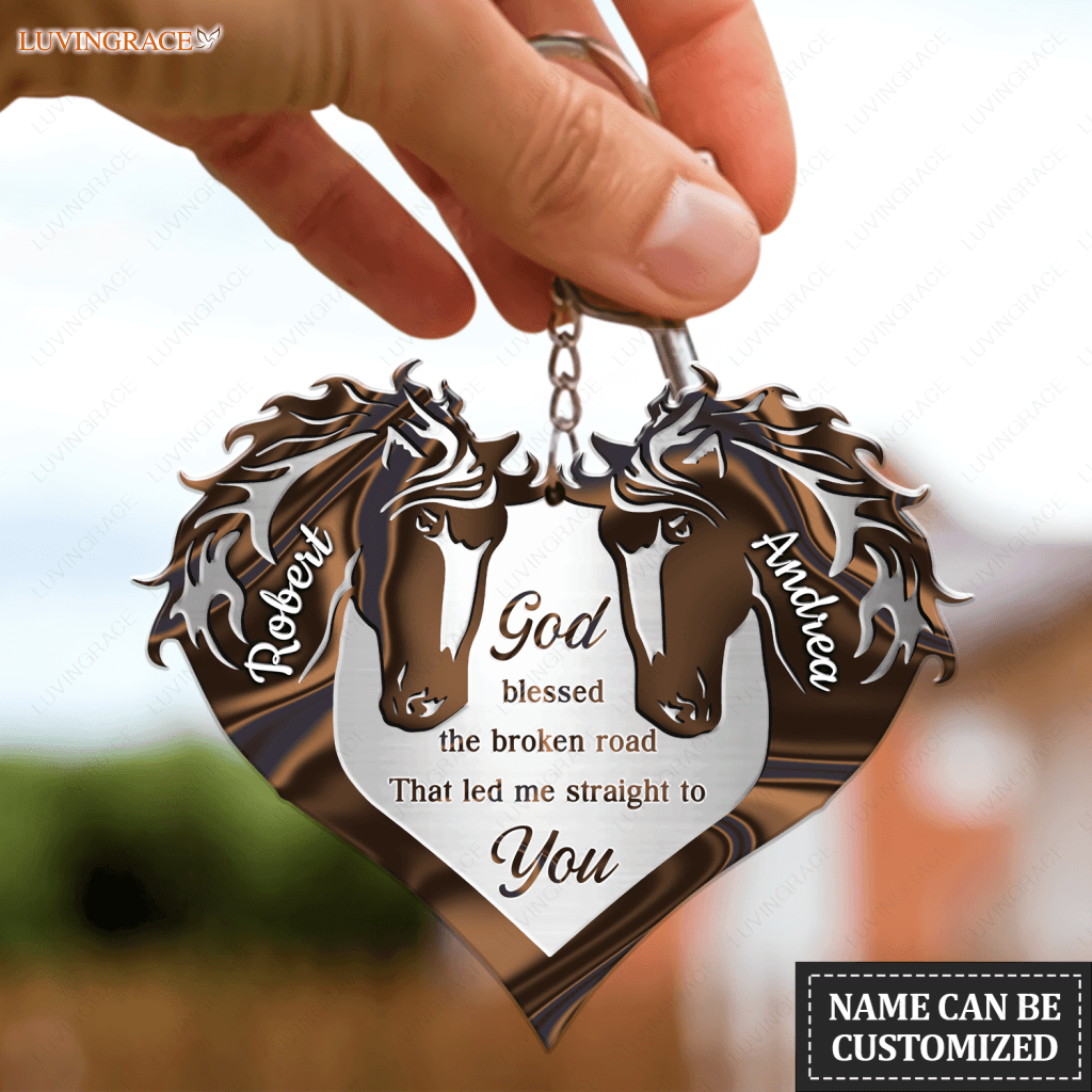 Personalized Horse Couple Heart God Blessed Keychain
