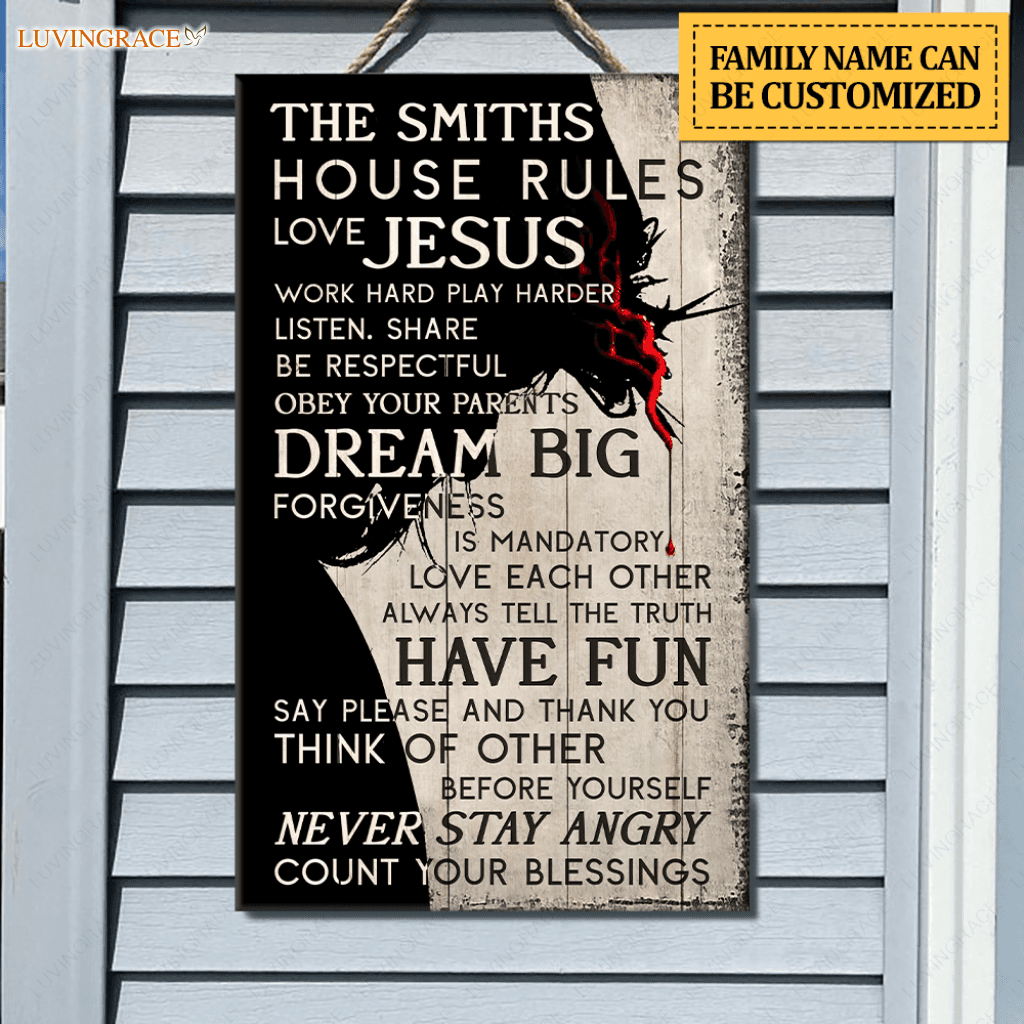 Personalized House Rules Of A Christian Family Rectangle Wood Sign