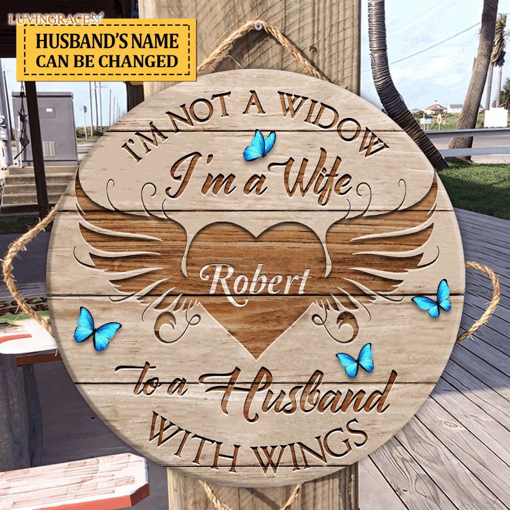 Personalized Husband With Wings Wood Circle Sign