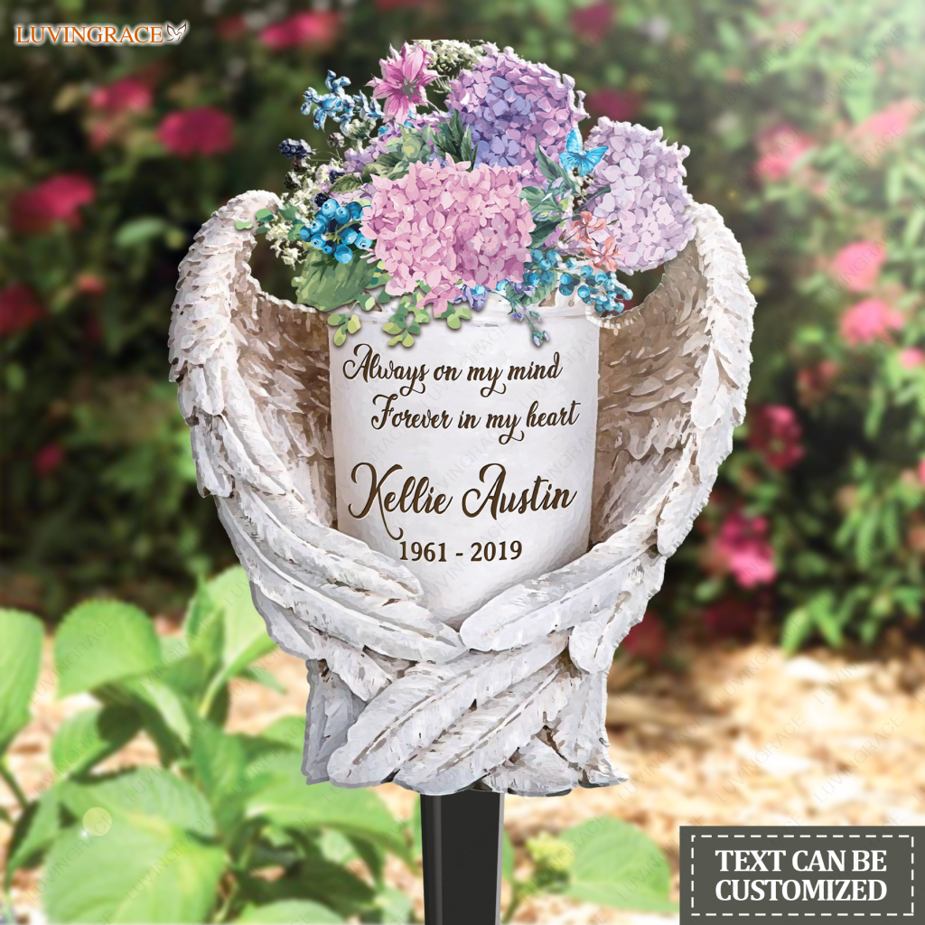 Personalized Hydrangea Vase Wings Plaque Stake