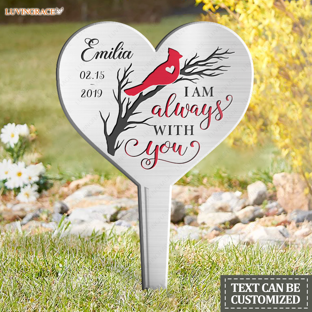 Personalized I Always With You Cardinal Heart Plaque Stake