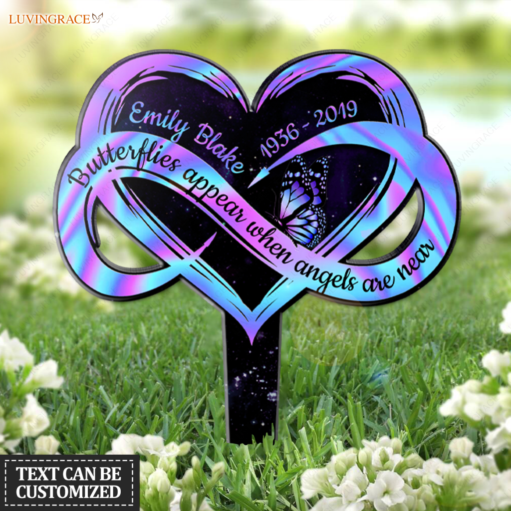Personalized Infinity Hologram Heart Memorial Plaque Stake