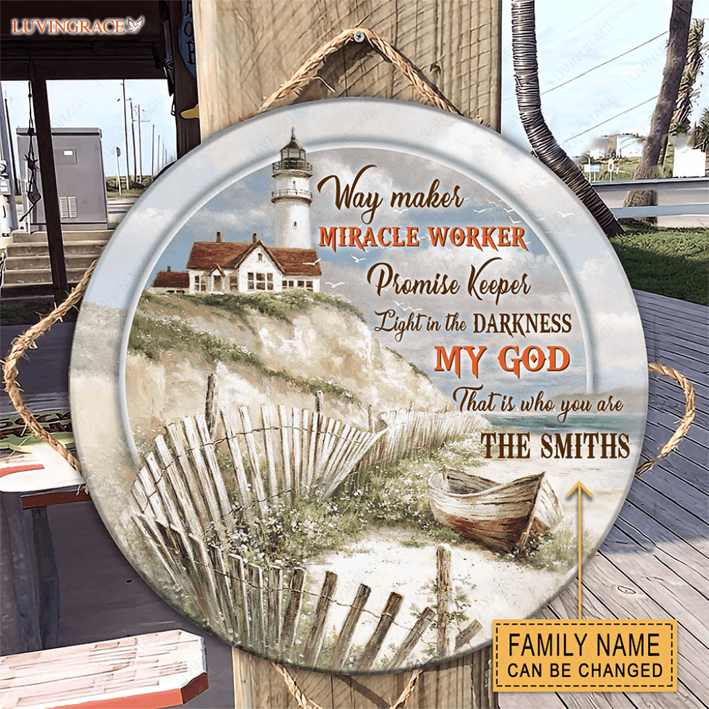 Personalized Lighthouse Waymaker Wood Circle Sign