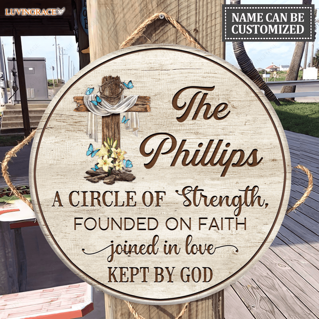 Personalized Lily Cross Circle Of Strength Wood Sign