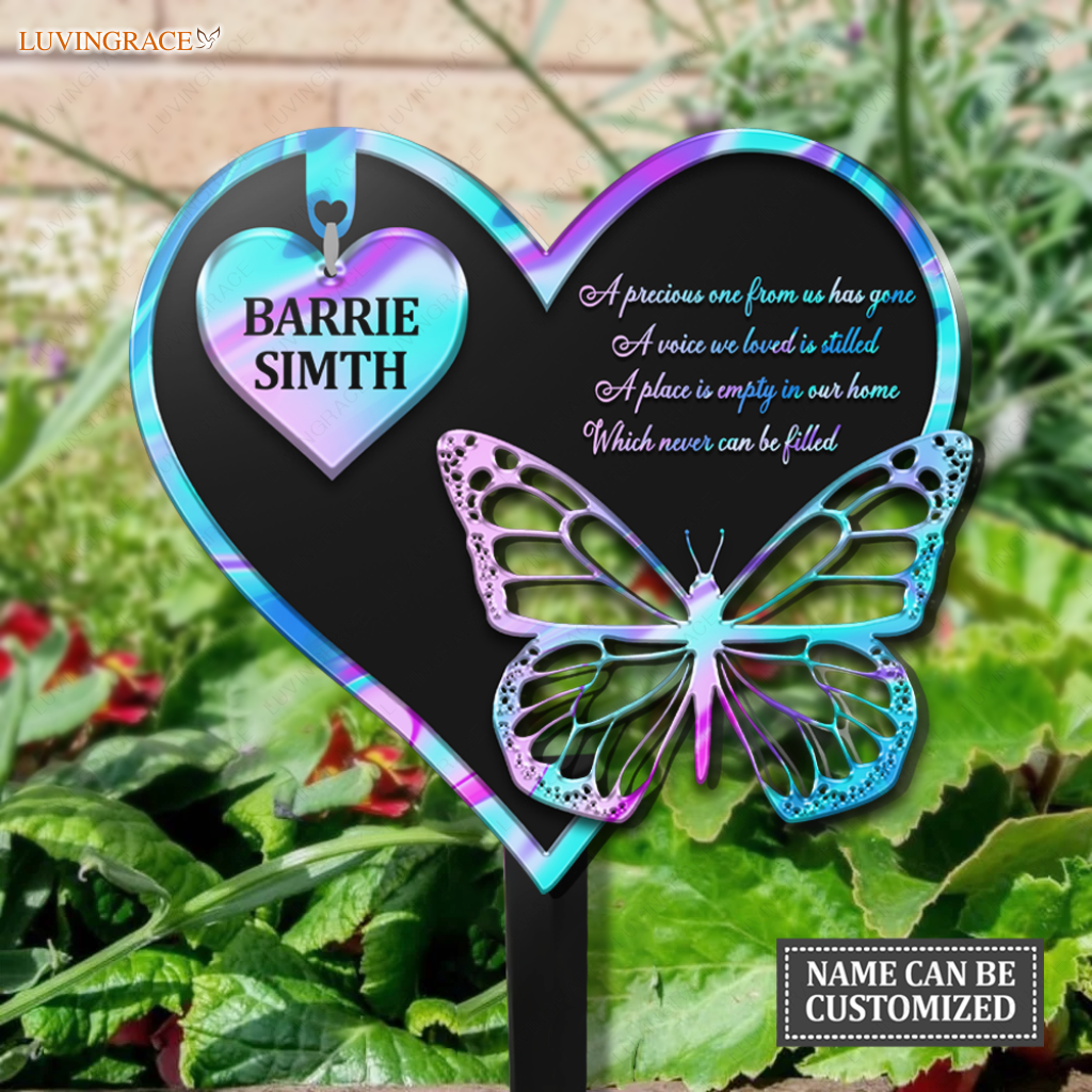 Personalized Memorial Butterfly Heart Plaque Stake