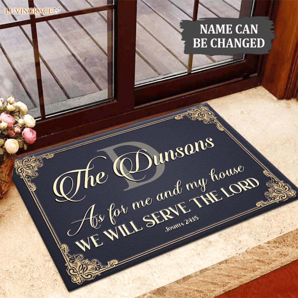 Personalized Monogram Navy Serve The Lord Doormat