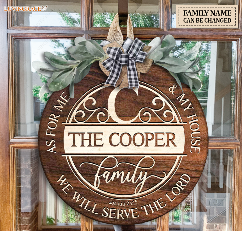 Personalized Monogram Serve The Lord Circle Sign Wood