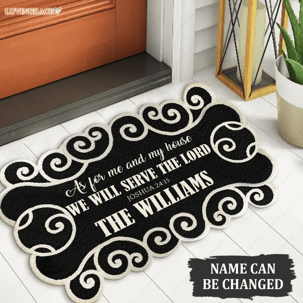 Personalized Monogram Serve The Lord Shaped Doormat