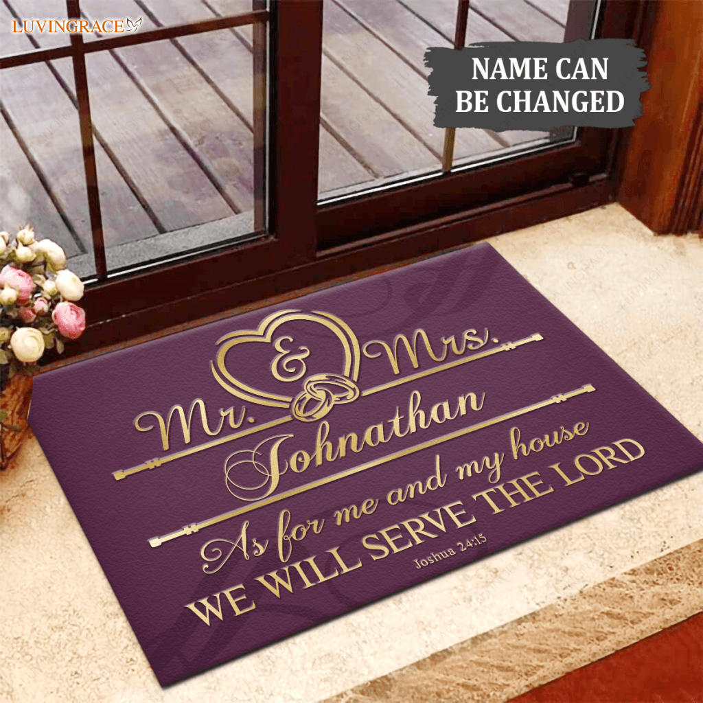 Personalized Mr And Mrs Serve The Lord Faux Gold Ornate Doormat