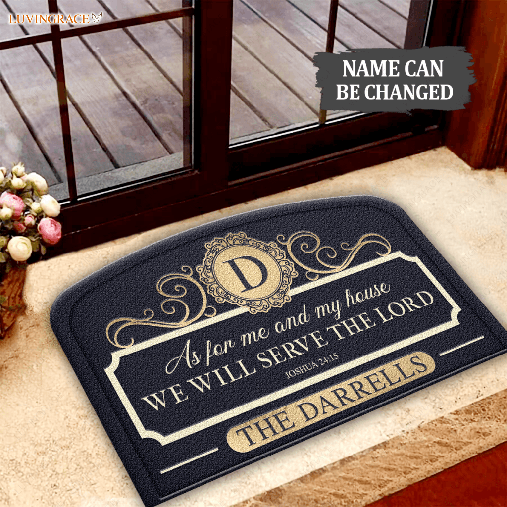 Personalized Navy Serve The Lord Shaped Doormat