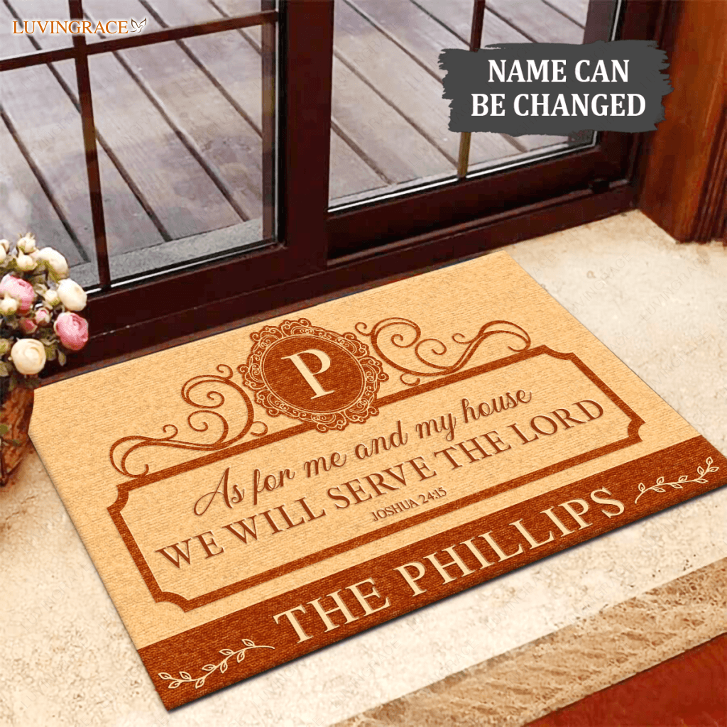 Personalized Orange And Tan As For Me My House Doormat