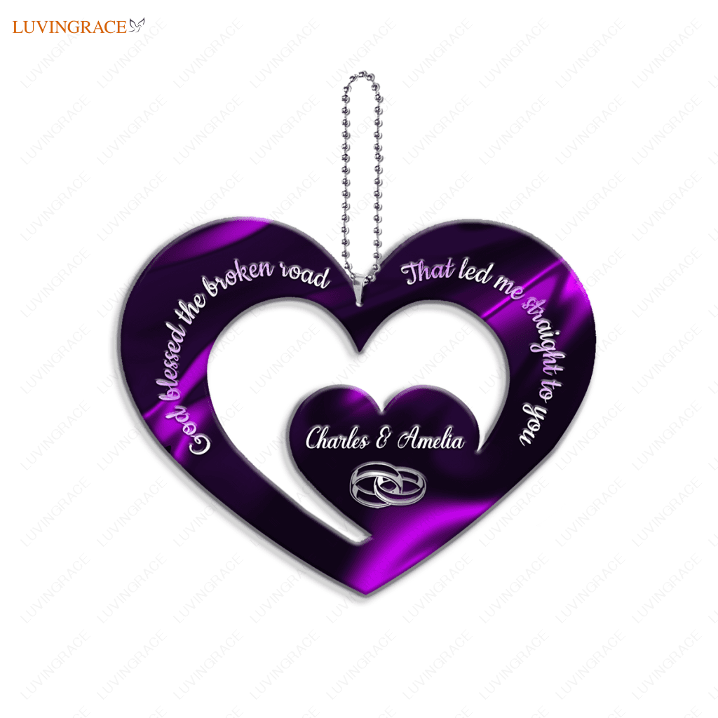 Personalized Ornament For Couple Purple Rings God Blessed