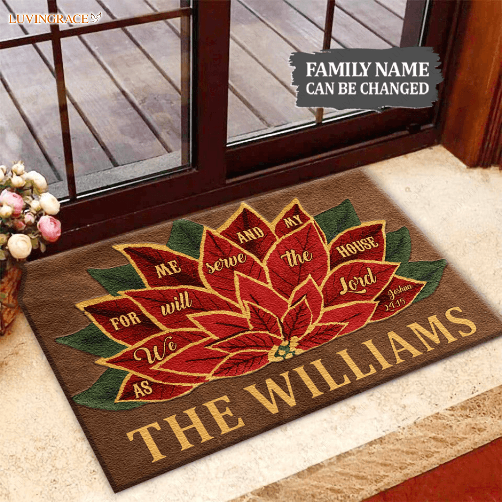 Personalized Poinsettia Server The Lord Doormat