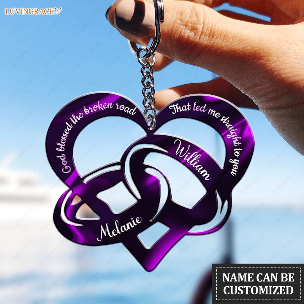 Personalized Purple Couple Rings God Blessed Keychain