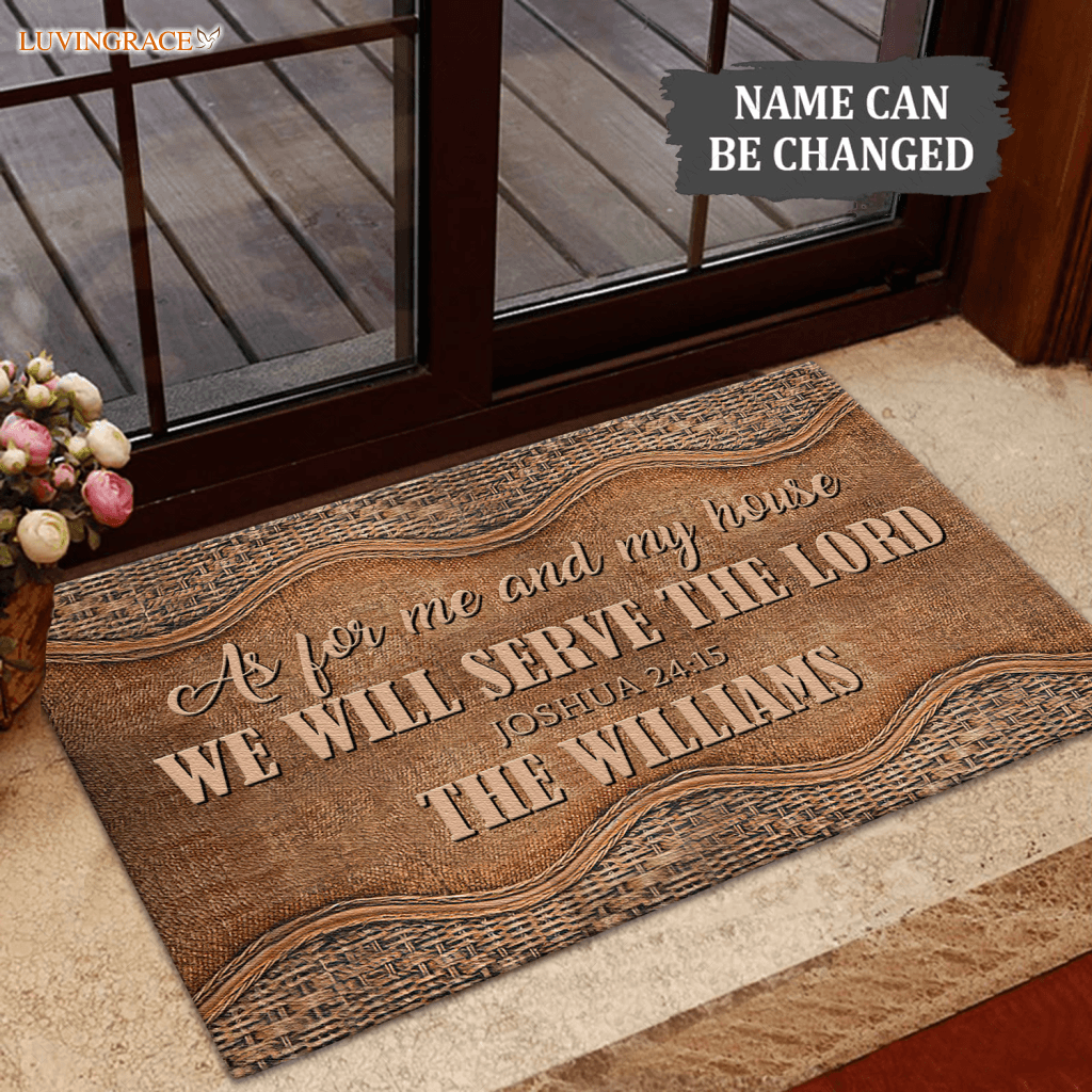 Personalized Rattan Texture Serve The Lord Doormat